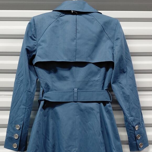 Blanc Noir Womens Trench Coat Small Light Blue Double Breasted Belted Classic - Picture 3 of 10